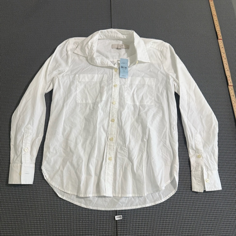 Loft Petites Womens White Long Sleeve Button Down Shirt Size XXSP 33707150
